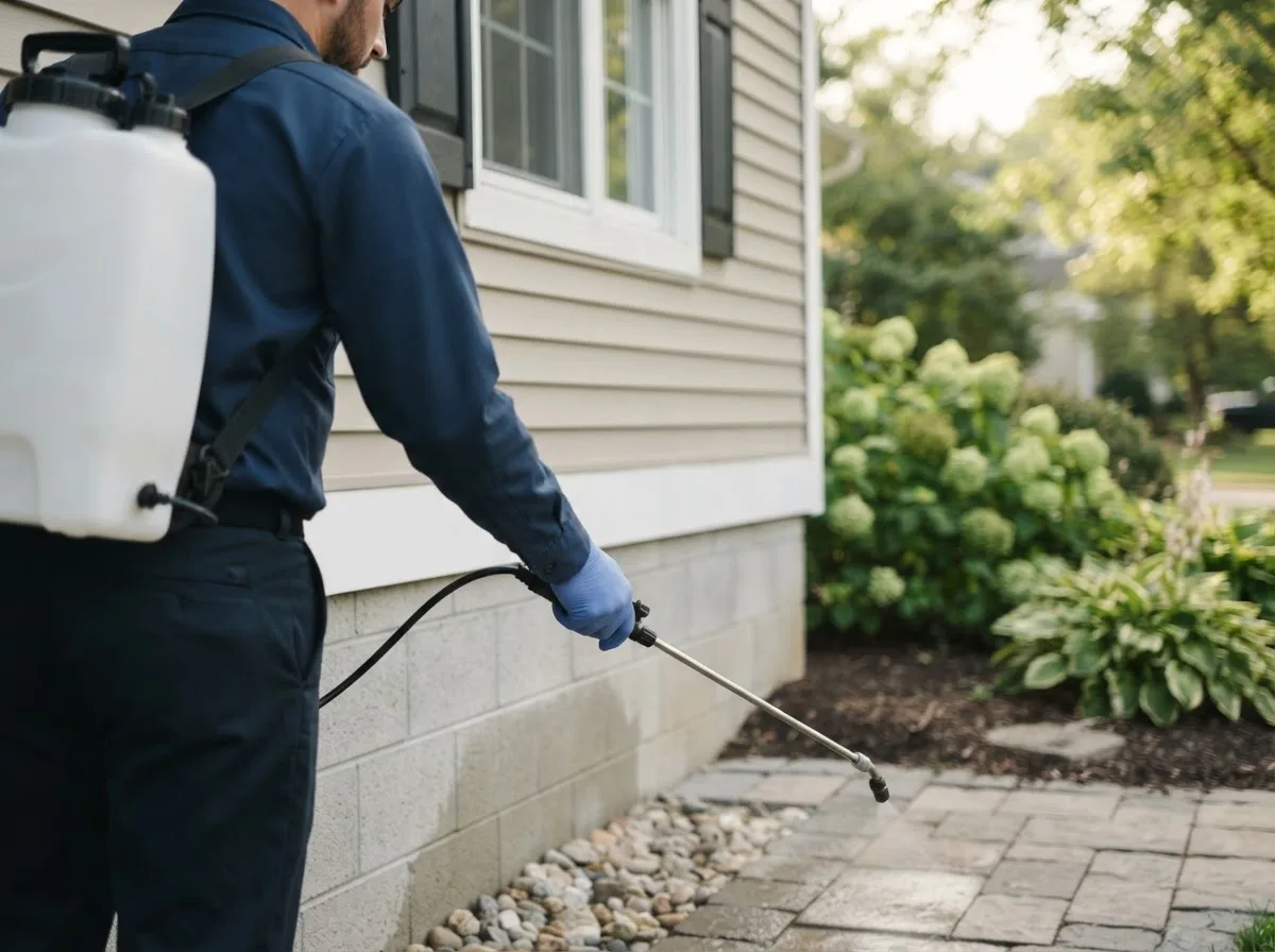Pest control technician inspecting a home in Claypool, IN